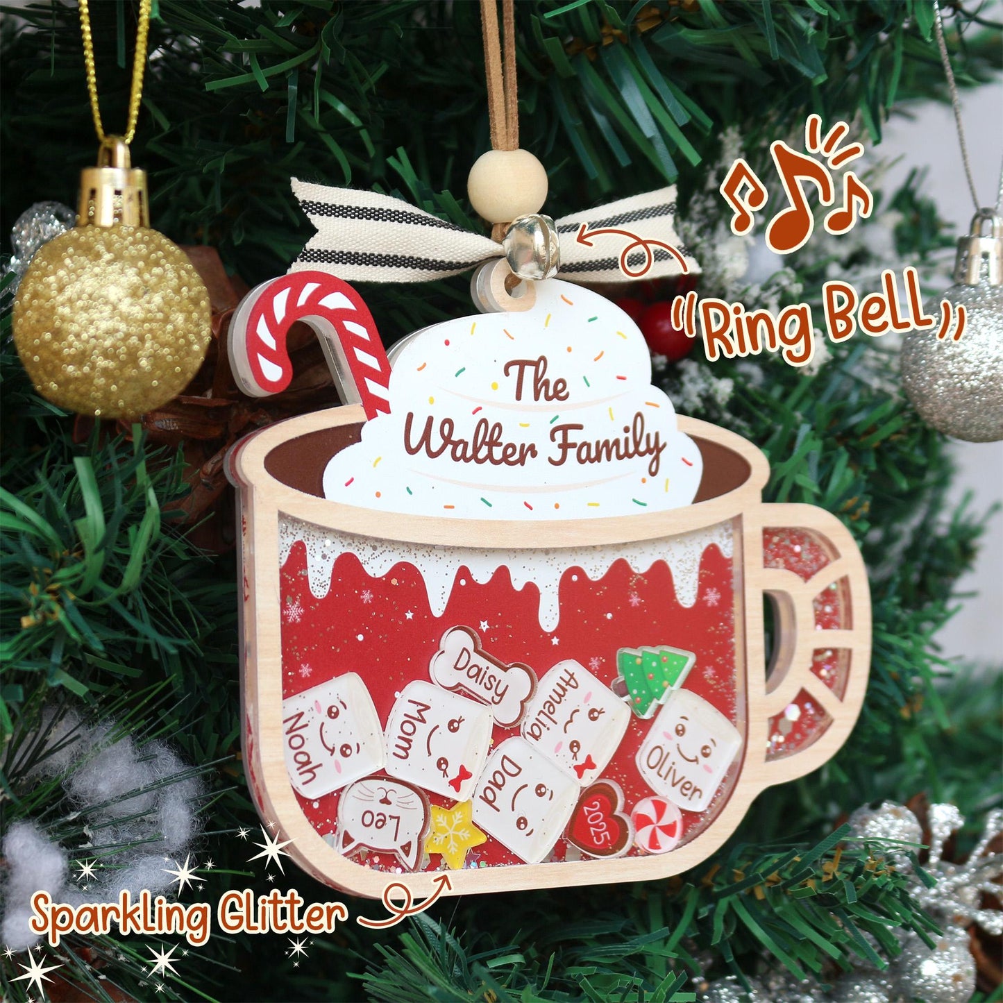 Personalized Marshmallows Family Ornament 2025, 4D Shaker Family Ornament With Pets, Family Christmas Gifts, Family Keepsake