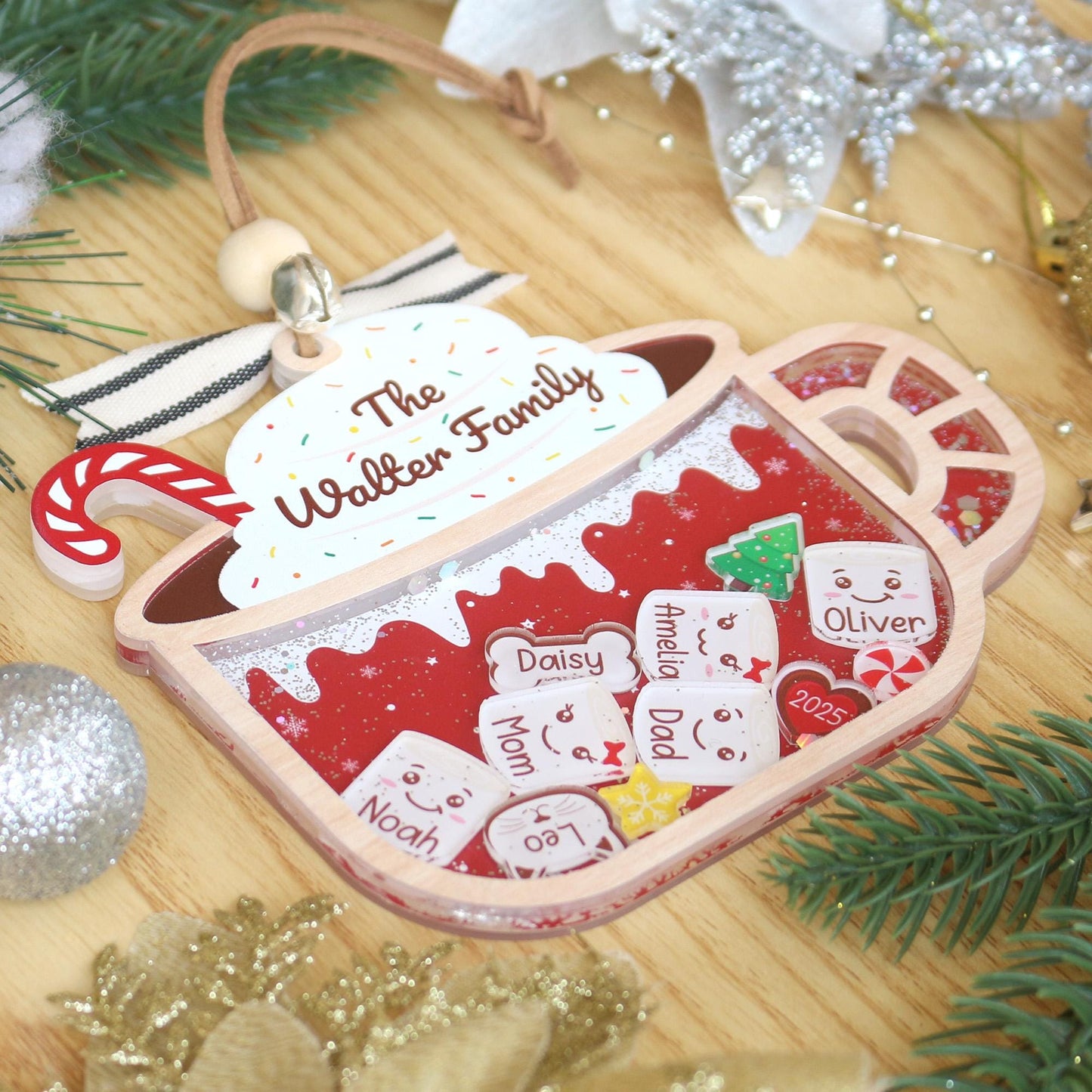 Personalized Marshmallows Family Ornament 2025, 4D Shaker Family Ornament With Pets, Family Christmas Gifts, Family Keepsake