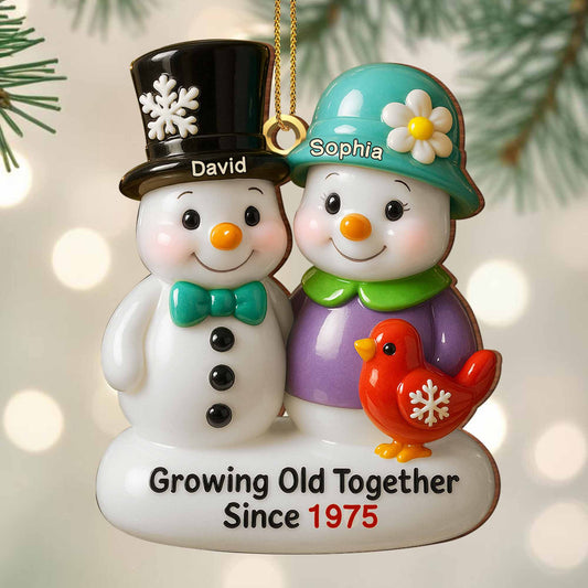 Growing Old Together Snowmen Ornament - Personalized Custom Wood Ornament, Custom Shaped - CPL487_WDO