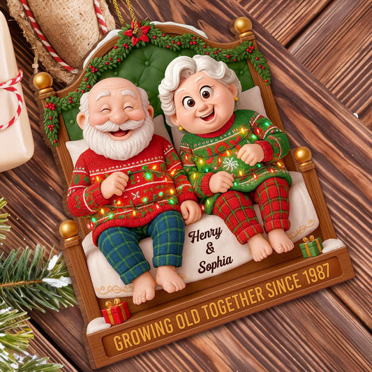 Growing Old Together Since, Elderly Couple Holiday Cheer - Personalized Custom Wood Ornament, Custom Shaped - CPL721_WDO