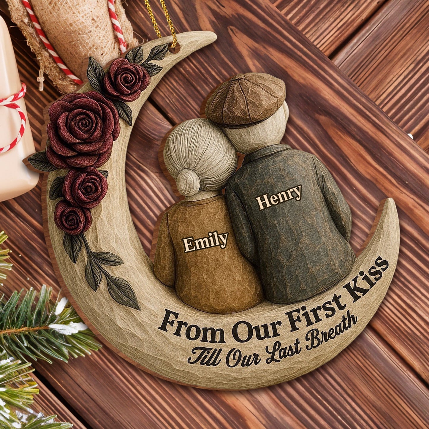 From Our First Kiss Till Our Last Breath, Roses On Moon - Personalized Custom Wood Ornament, Custom Shaped - CPL754_WDO