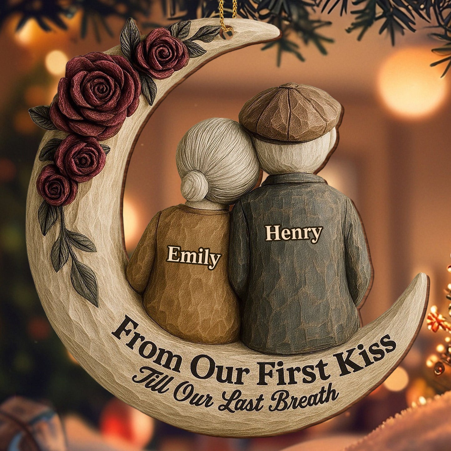 From Our First Kiss Till Our Last Breath, Roses On Moon - Personalized Custom Wood Ornament, Custom Shaped - CPL754_WDO
