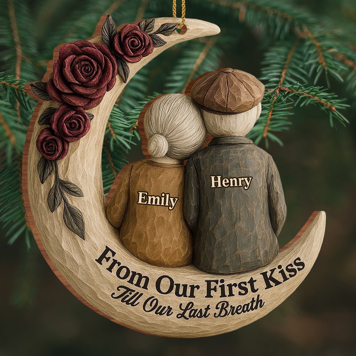 From Our First Kiss Till Our Last Breath, Roses On Moon - Personalized Custom Wood Ornament, Custom Shaped - CPL754_WDO