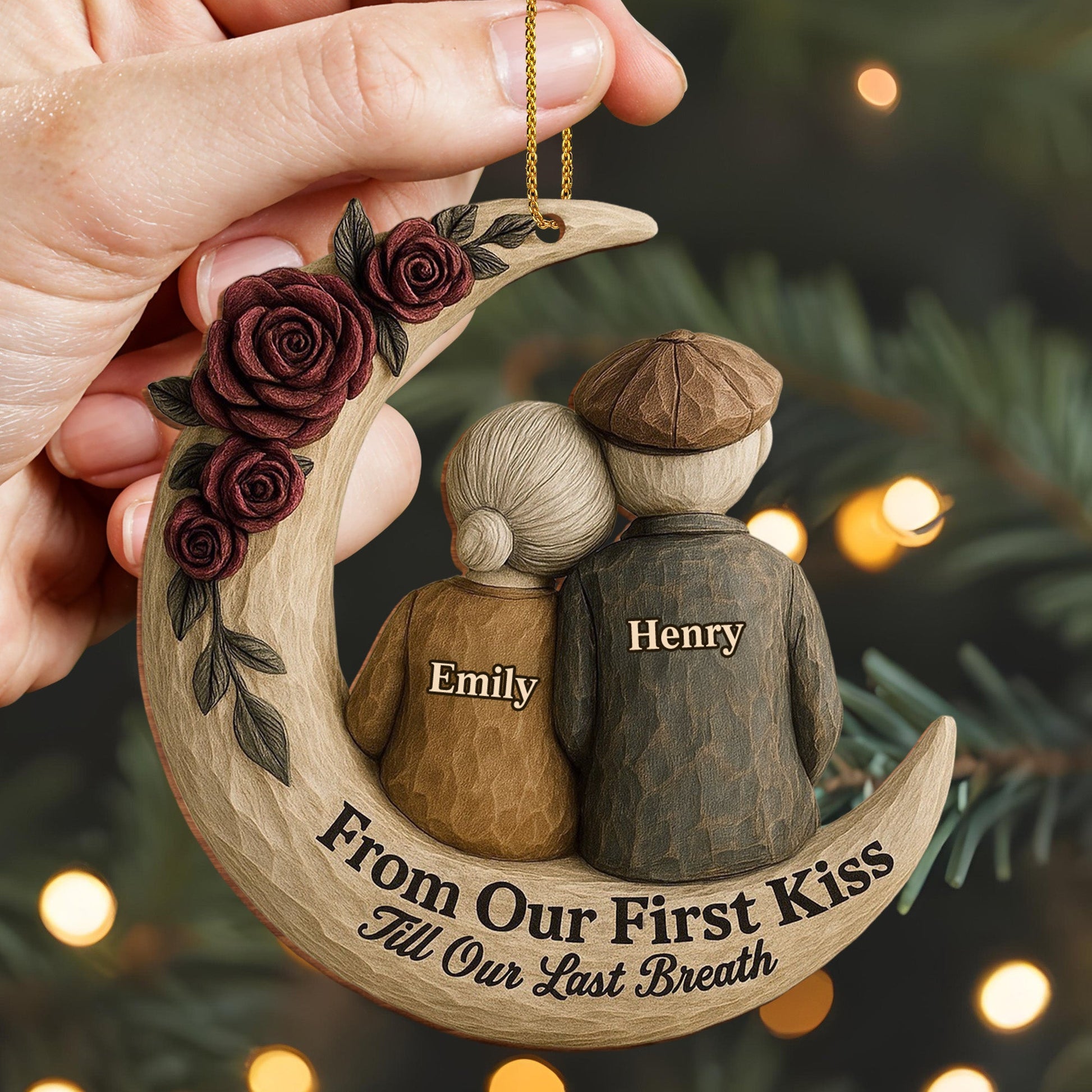 From Our First Kiss Till Our Last Breath, Roses On Moon - Personalized Custom Wood Ornament, Custom Shaped - CPL754_WDO