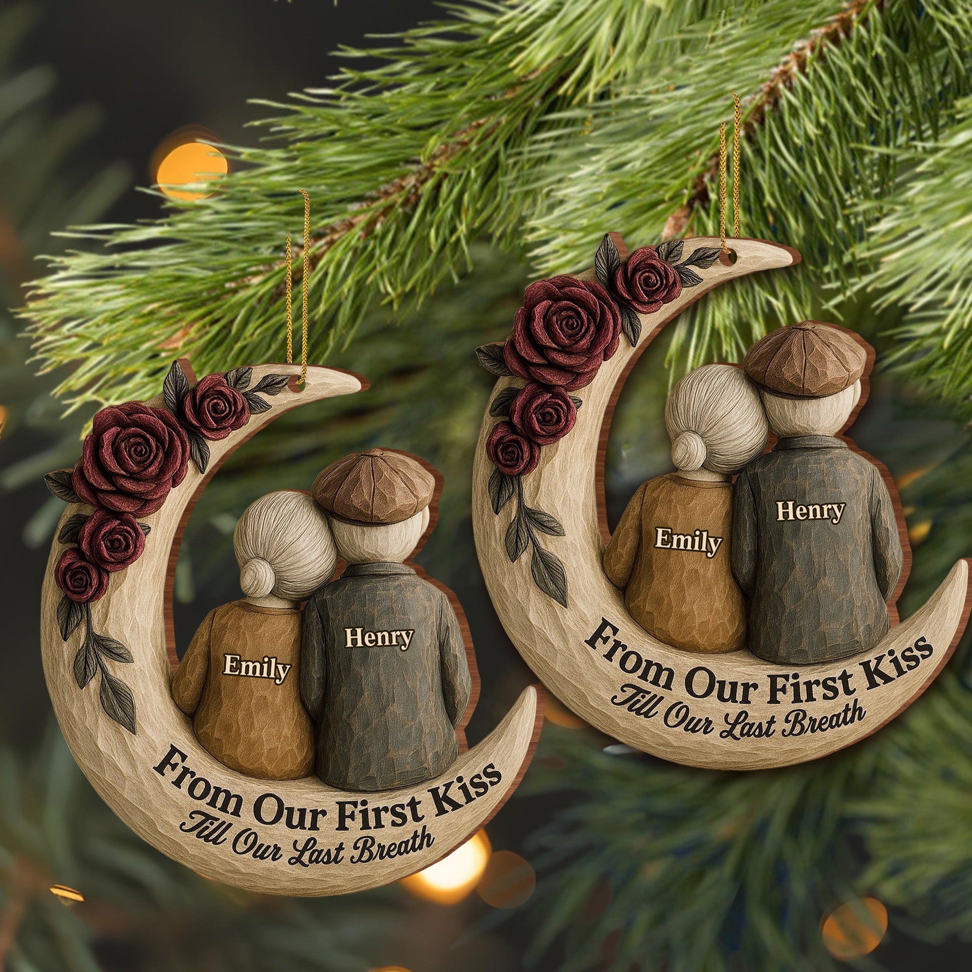 From Our First Kiss Till Our Last Breath, Roses On Moon - Personalized Custom Wood Ornament, Custom Shaped - CPL754_WDO