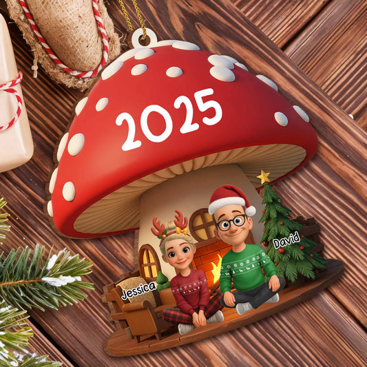 Customizable Christmas Mushroom Ornament With Tree And Presents - Personalized Custom Wood Ornament, Custom Shaped - CPL758_WDO