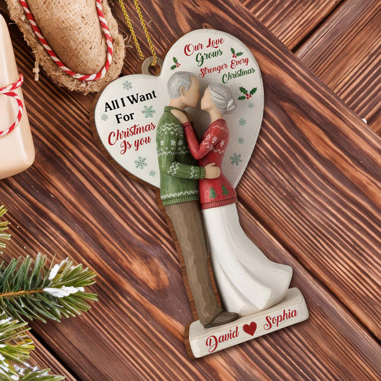 All I Want For Christmas Is You With Couple And Christmas Tree - Personalized Custom Wood Ornament, Custom Shaped - CPL769_WDO