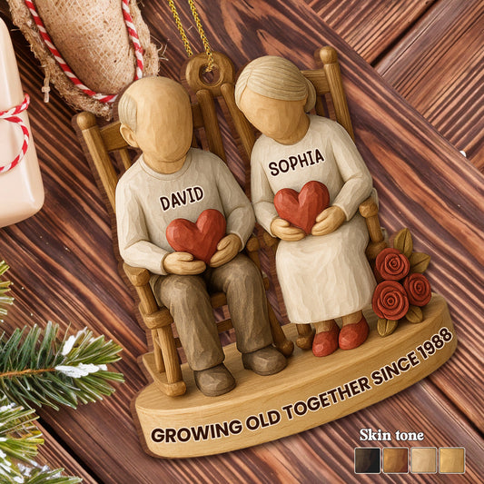 Growing Old Together With Hearts And Roses - Personalized Custom Wood Ornament, Custom Shaped - CPL802_WDO