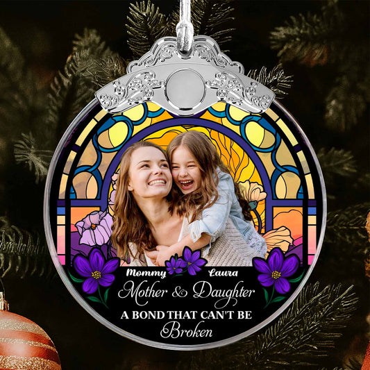 Mother & Daughter Bond with Flowers - Personalized Glass Ornament With Silver Cap - DAU020_GOSICA
