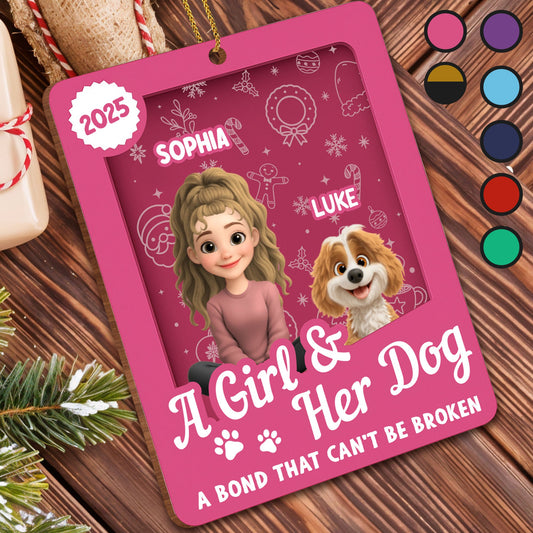 A Girl & Her Dog, A Bond That Can't Be Broken - Personalized Custom Wood Ornament, Custom Shaped - DOG106_WDO