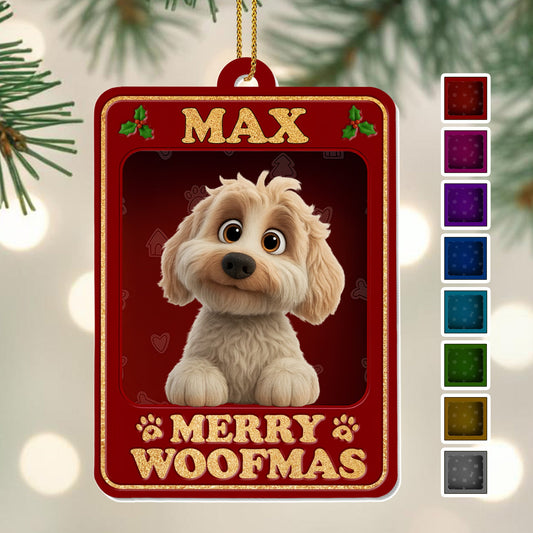 Merry Woofmas Featuring Adorable Dog - Personalized Custom Acrylic Ornament, Christmas Gift - DOG111_ACO