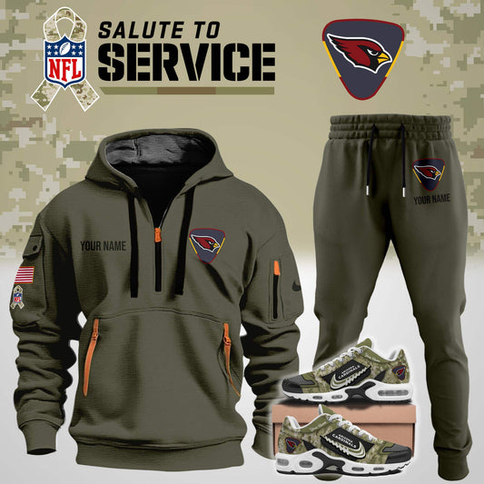 Arizona Cardinals Salute To Service Hoodie Set - Military Green Hoodie, Jogger and Sneaker For Fan