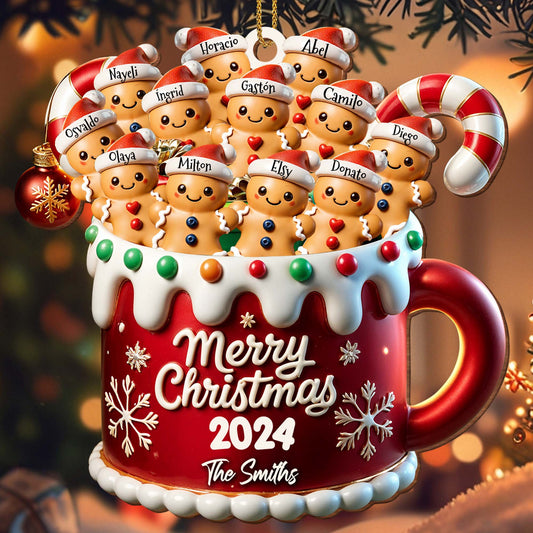 Merry Christmas Festive Family Gingerbread Ornament - Personalized Custom Wood Ornament, Custom Shaped - FAM191_WDO