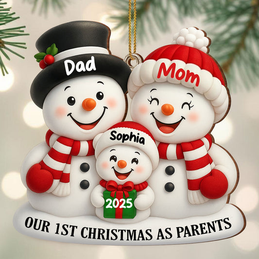 Our 1st Christmas As Parents Snowmen Ornament - Personalized Custom Wood Ornament, Custom Shaped - FAM436_WDO
