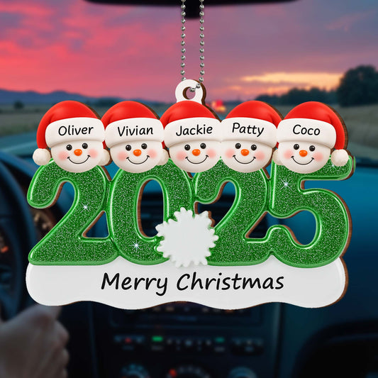 Merry Christmas Snowman Family Ornament - Personalized Custom Wood Ornament, Car Hanging Ornament - FAM439_WCA