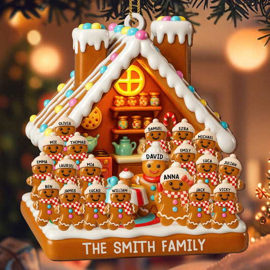 Customizable Gingerbread House With Family Members - Personalized Custom Wood Ornament, Custom Shaped - FAM549_WDO
