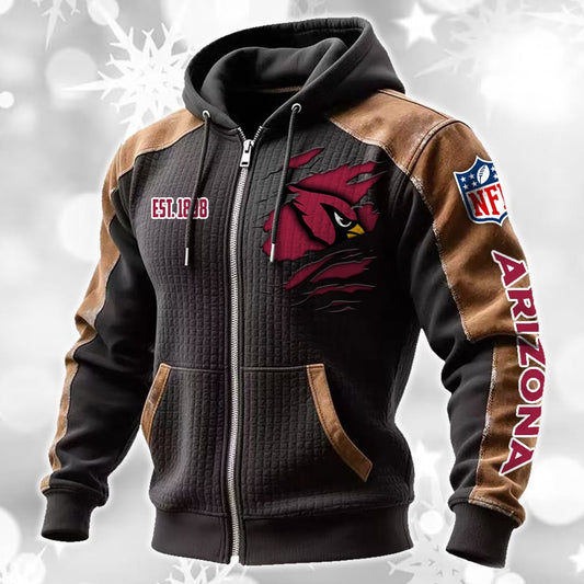 Arizona Cardinals Waffle Zip Hoodie Pullover Casaul Long Sleeve With Pocket