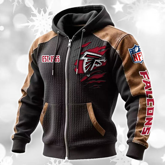 Atlanta Falcons Waffle Zip Hoodie Pullover Casaul Long Sleeve With Pocket
