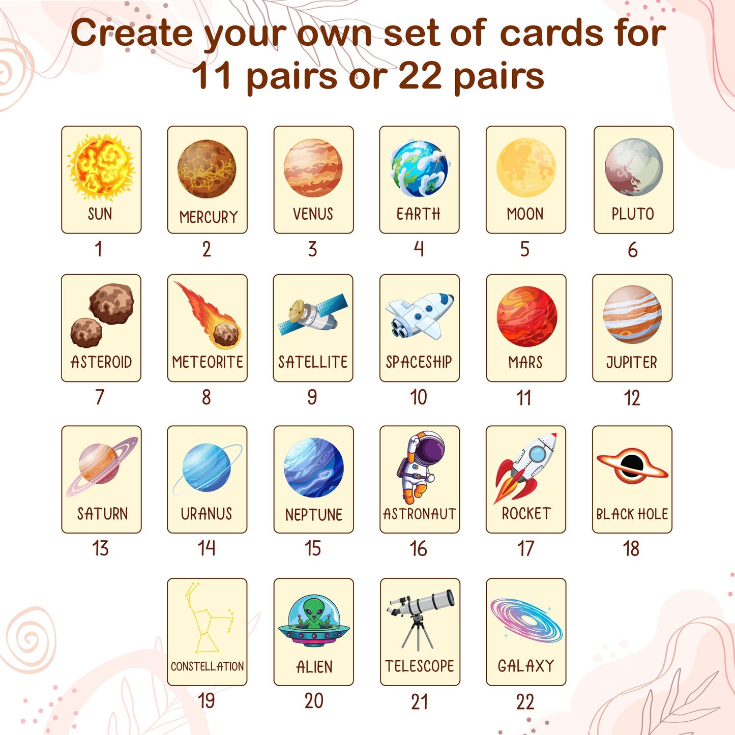 Space Memory Game: Montessori Matching Cards for Kids