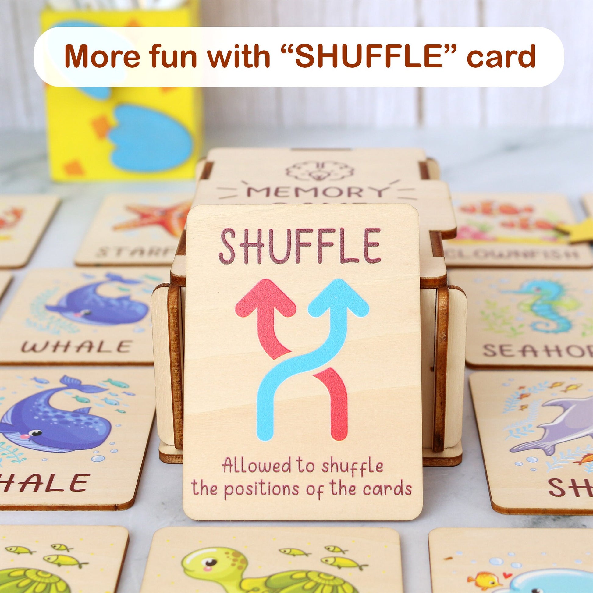 Ocean Animals Memory Game: Montessori Matching Cards with Wooden Box