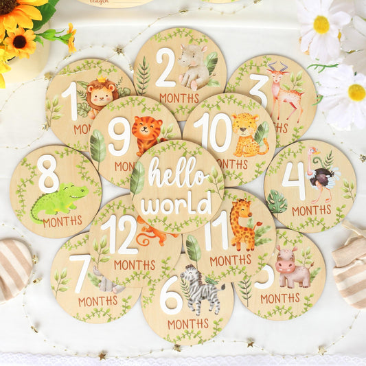 Safari Animals Baby Milestone Cards: Monthly Photo Signs