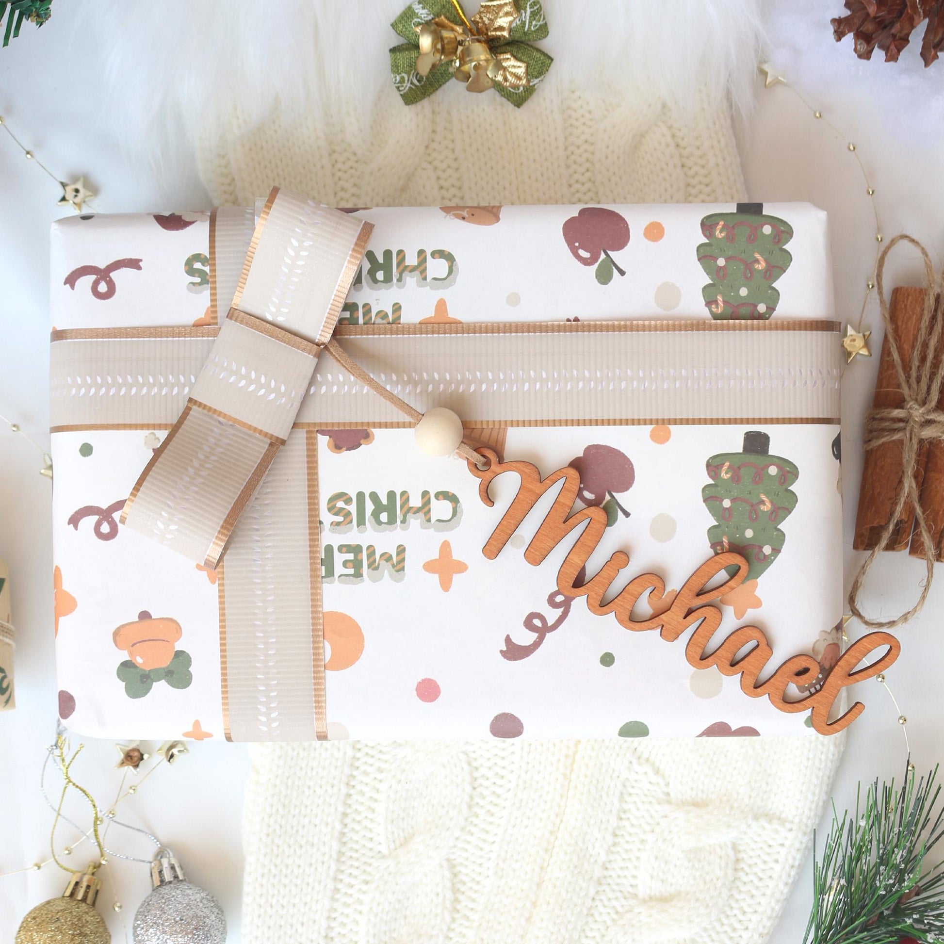 Personalized Wooden Christmas Stocking Name Tag Ornament