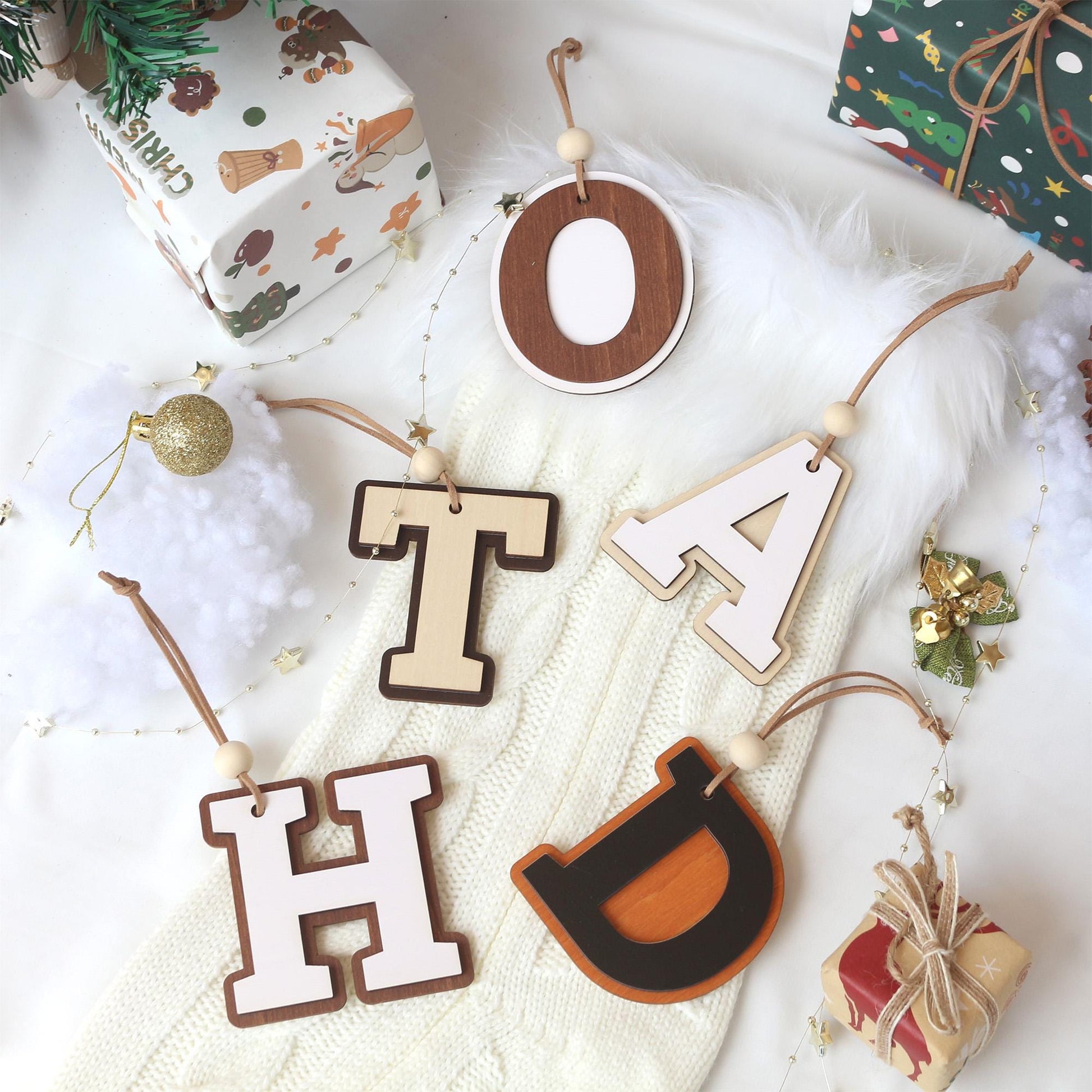 Personalized Christmas Stocking Tag: Wooden Letter Ornament