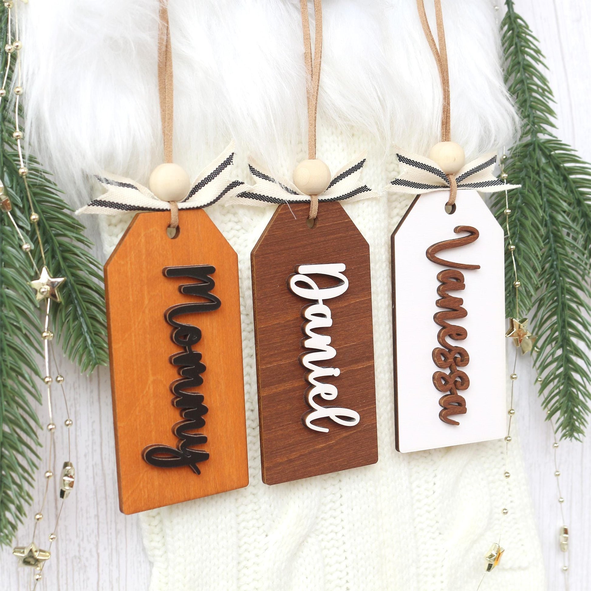 Personalized Wooden Christmas Stocking Tags: Laser Cut Name Tags