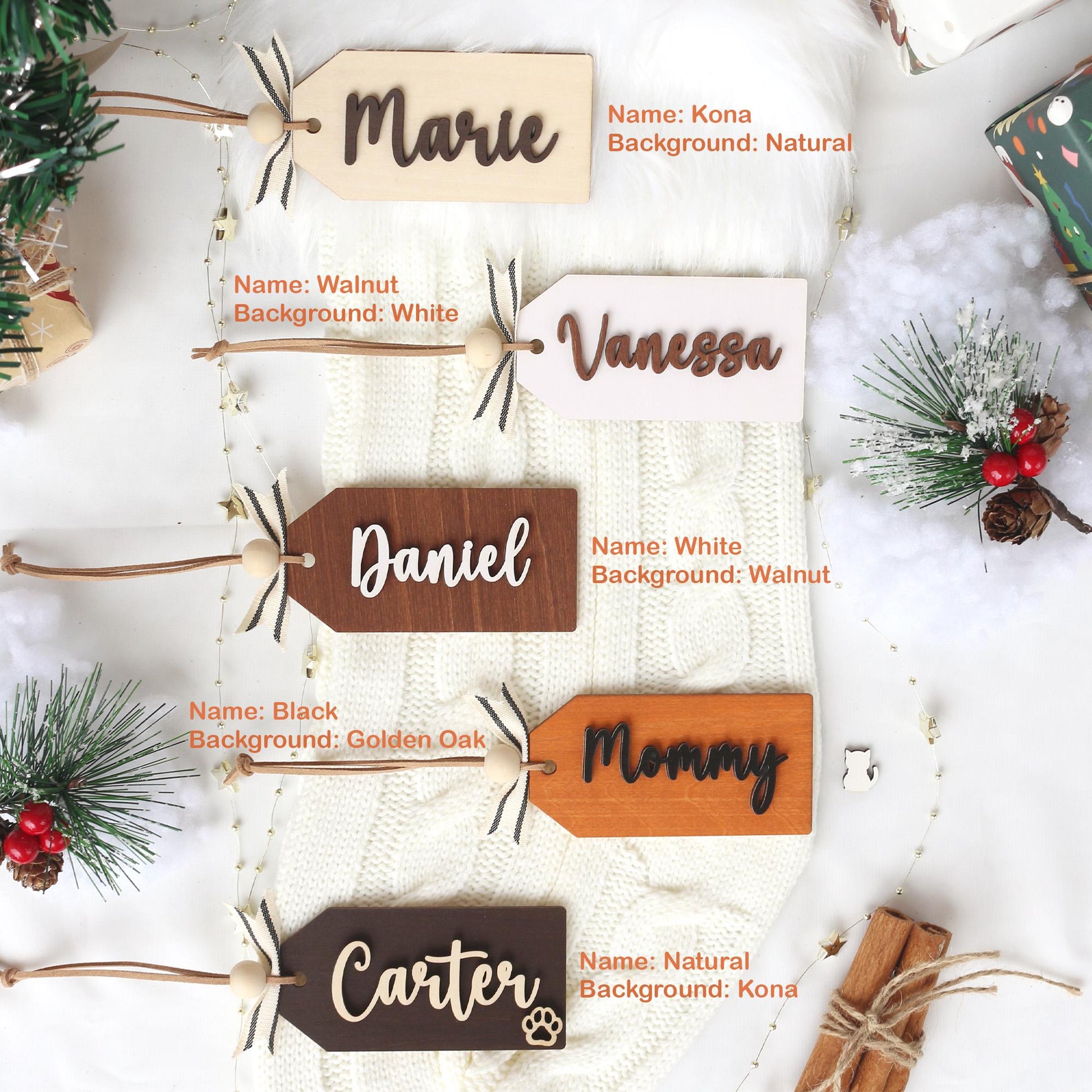 Personalized Wooden Christmas Stocking Tags: Laser Cut Name Tags