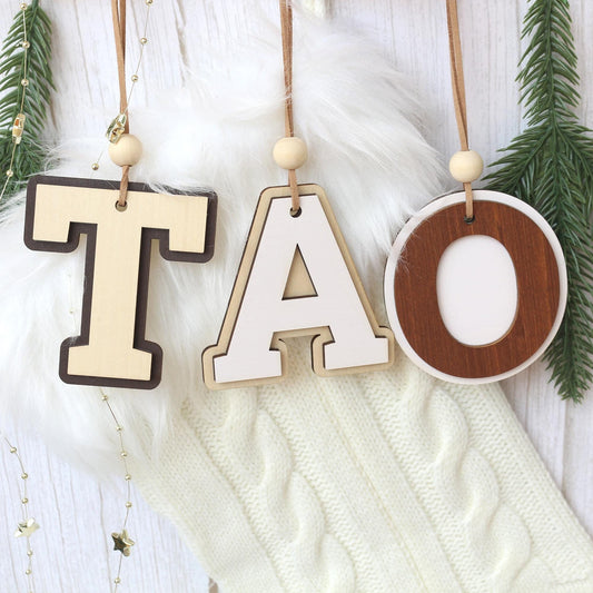 Personalized Christmas Stocking Tag: Wooden Letter Ornament