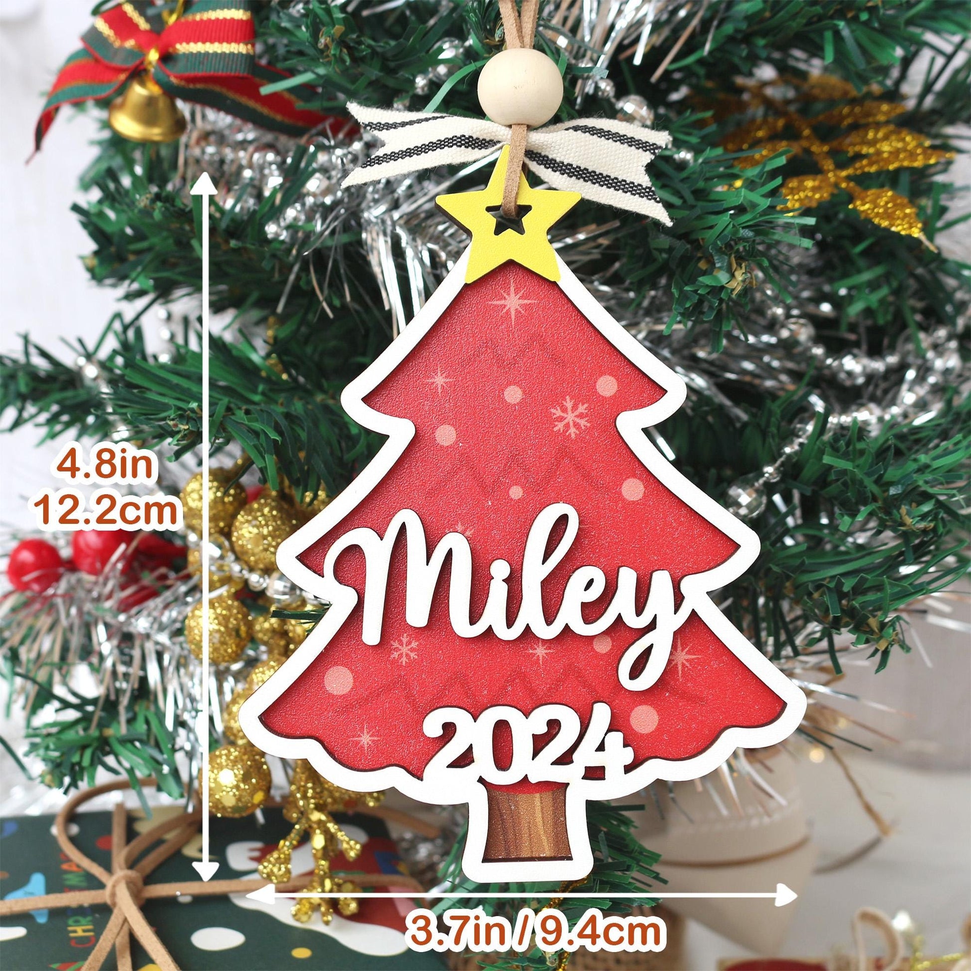 Personalized Christmas Tree Ornament: Wooden Stocking Tag