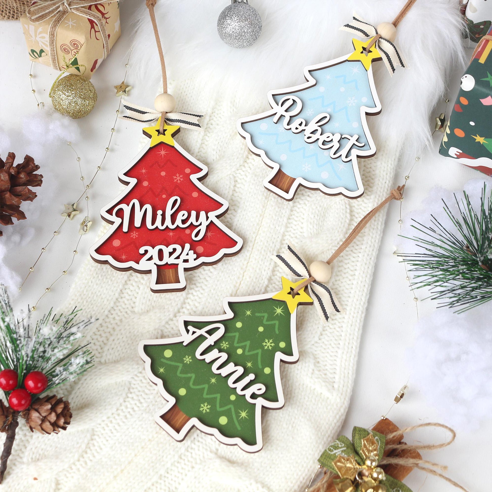 Personalized Christmas Tree Ornament: Wooden Stocking Tag