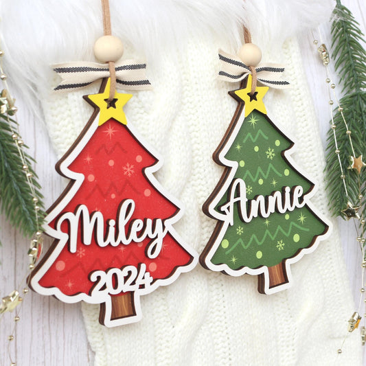 Personalized Christmas Tree Ornament: Wooden Stocking Tag