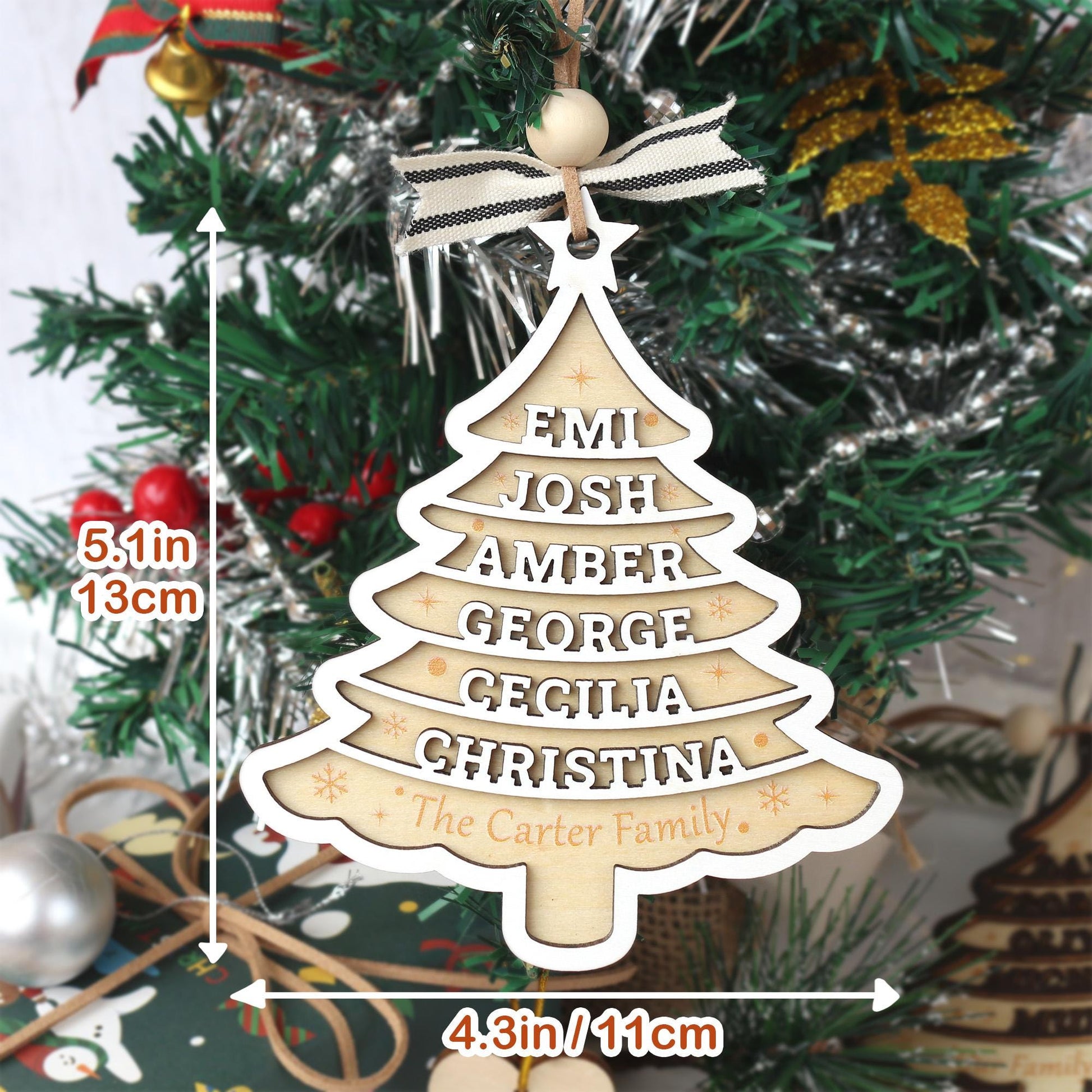 Personalized Wooden Family Christmas Ornament: Laser-Cut Tree Decor