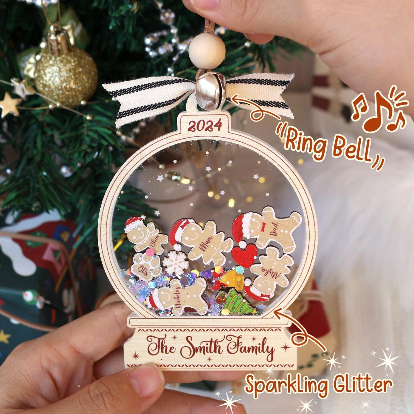 Personalized Gingerbread Family Christmas Ornament: Custom Acrylic Cookie, Up to 10 Names