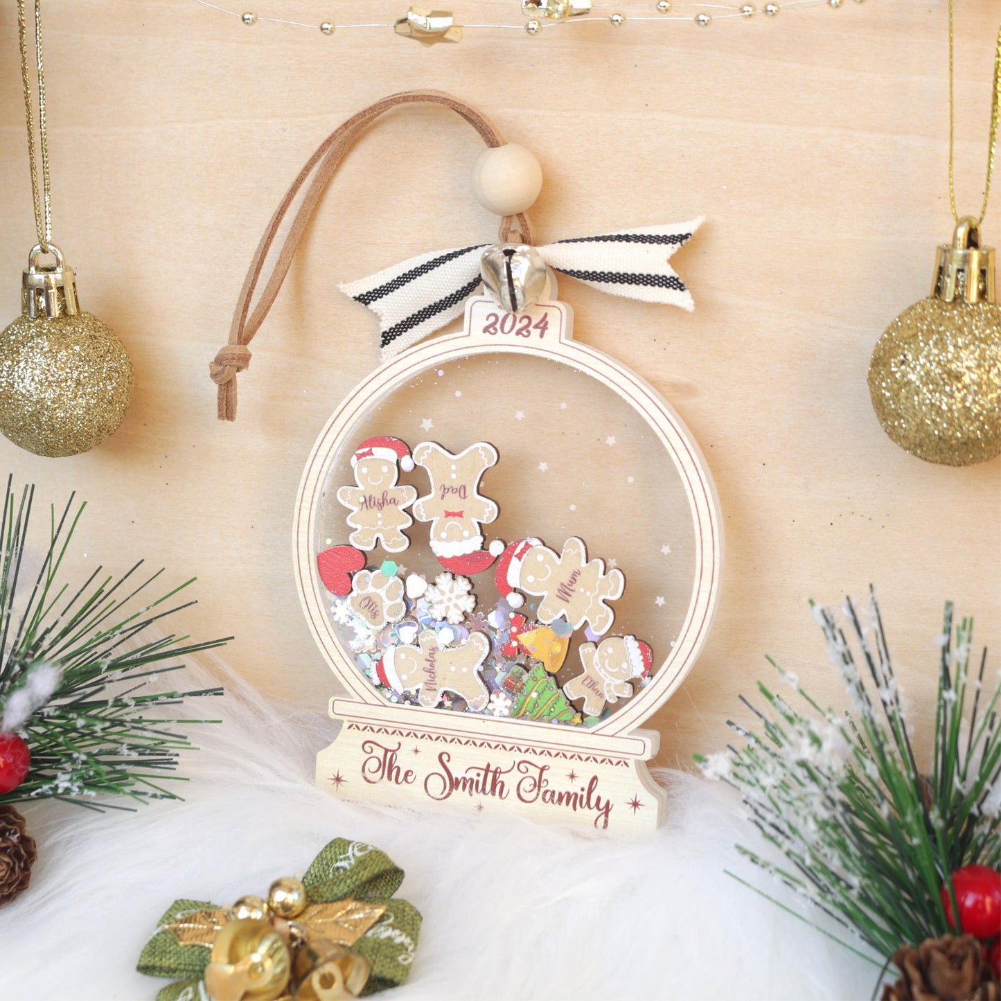 Personalized Gingerbread Family Christmas Ornament: Custom Acrylic Cookie, Up to 10 Names