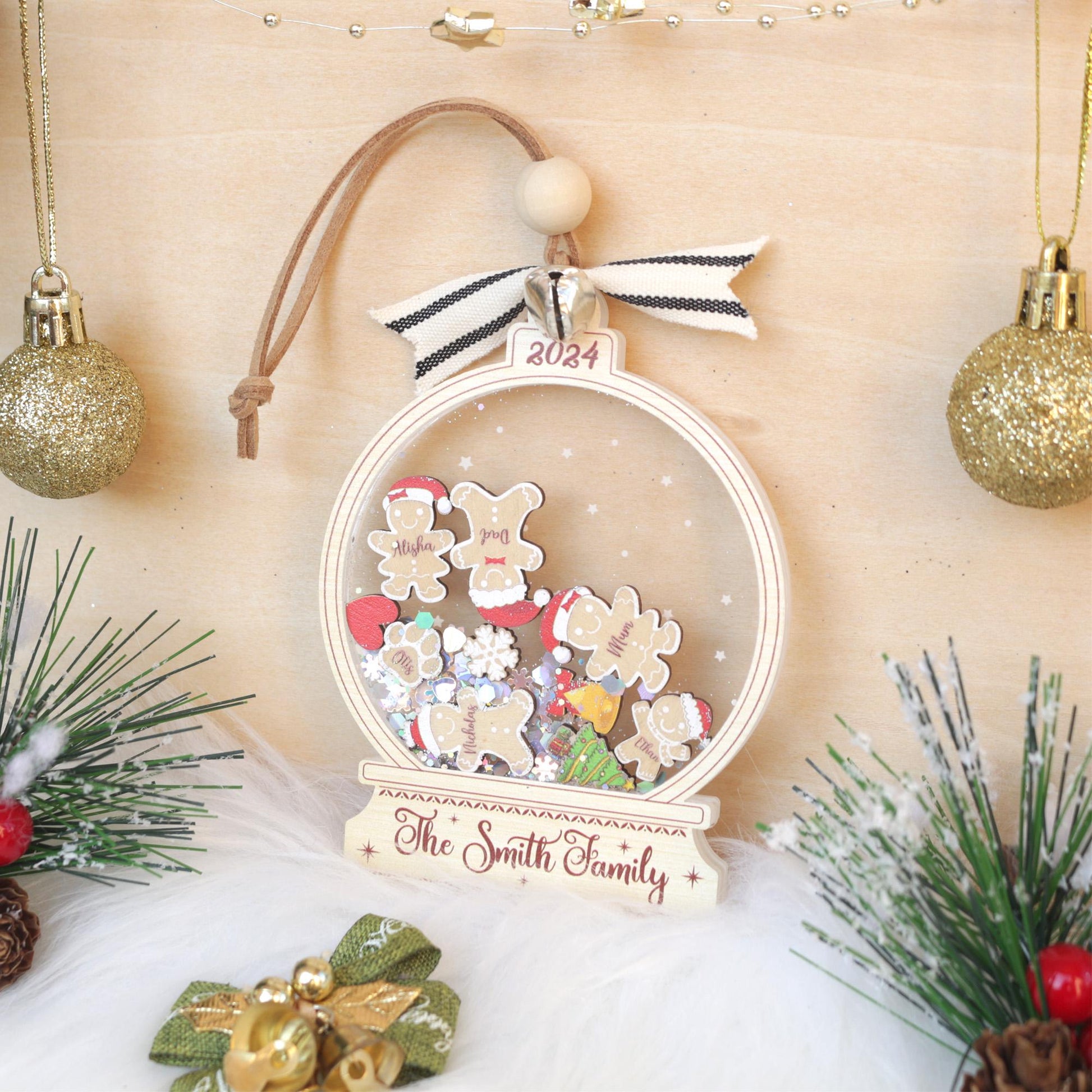 Personalized Gingerbread Family Christmas Ornament: Custom Acrylic Cookie, Up to 10 Names
