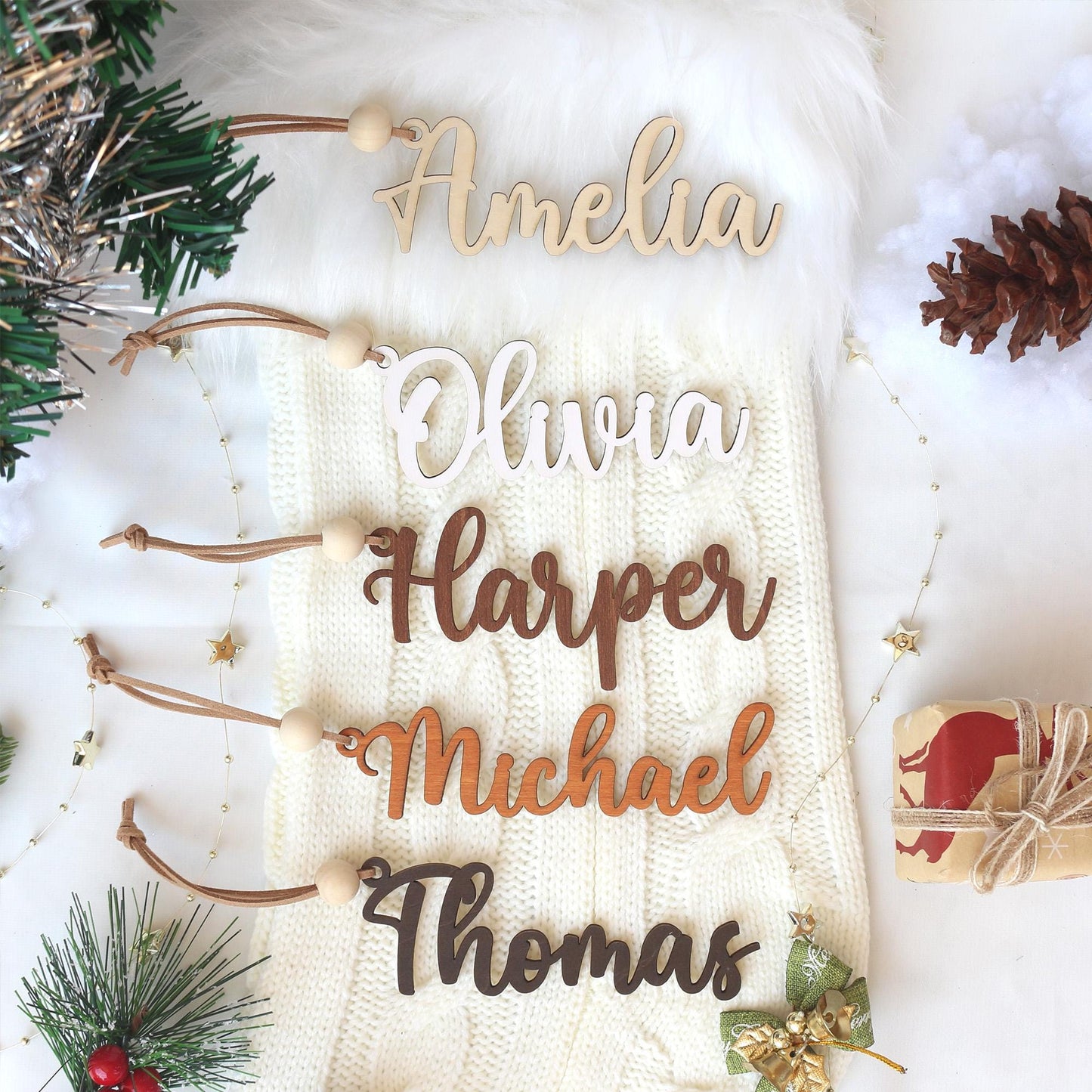 Personalized Wooden Christmas Stocking Name Tag Ornament