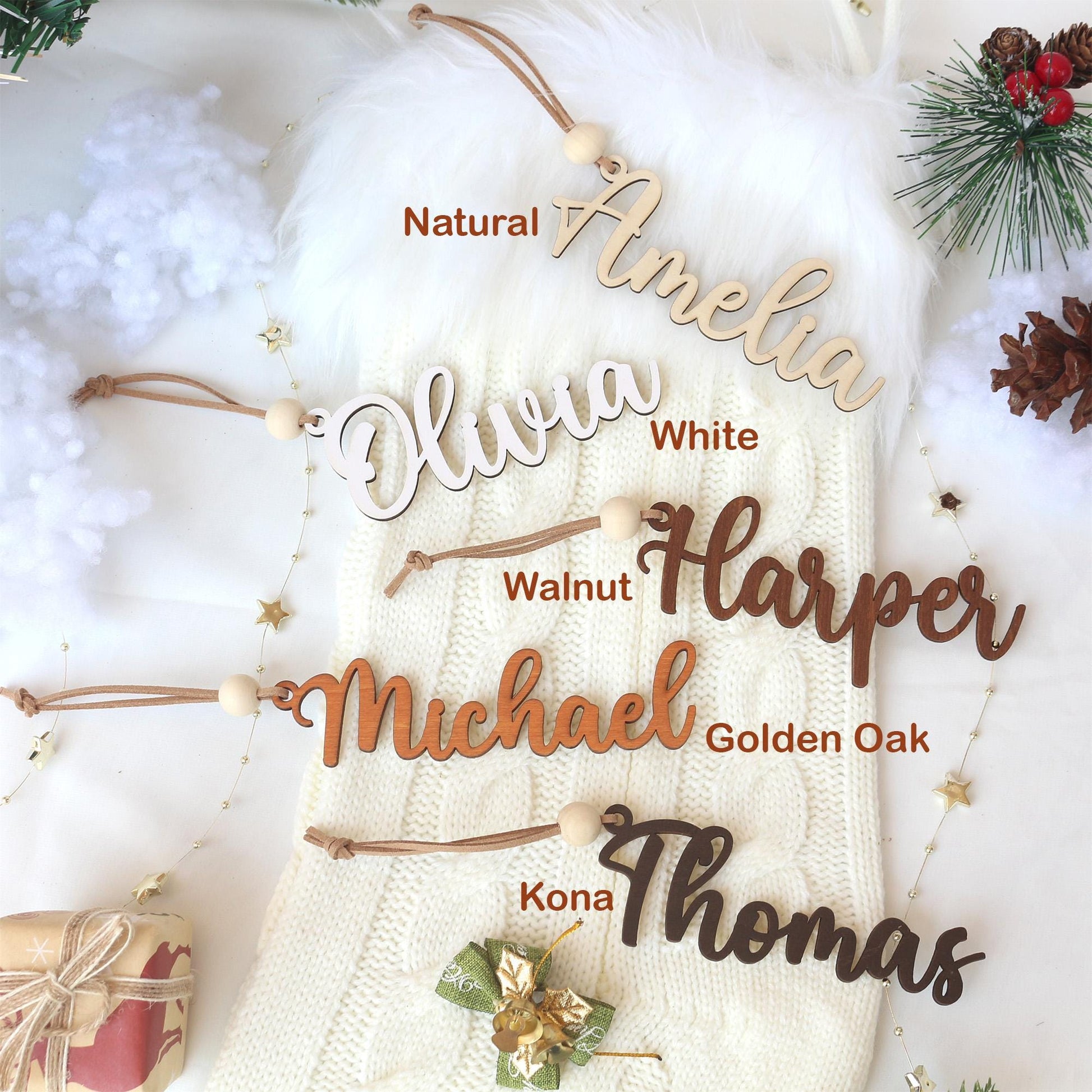 Personalized Wooden Christmas Stocking Name Tag Ornament