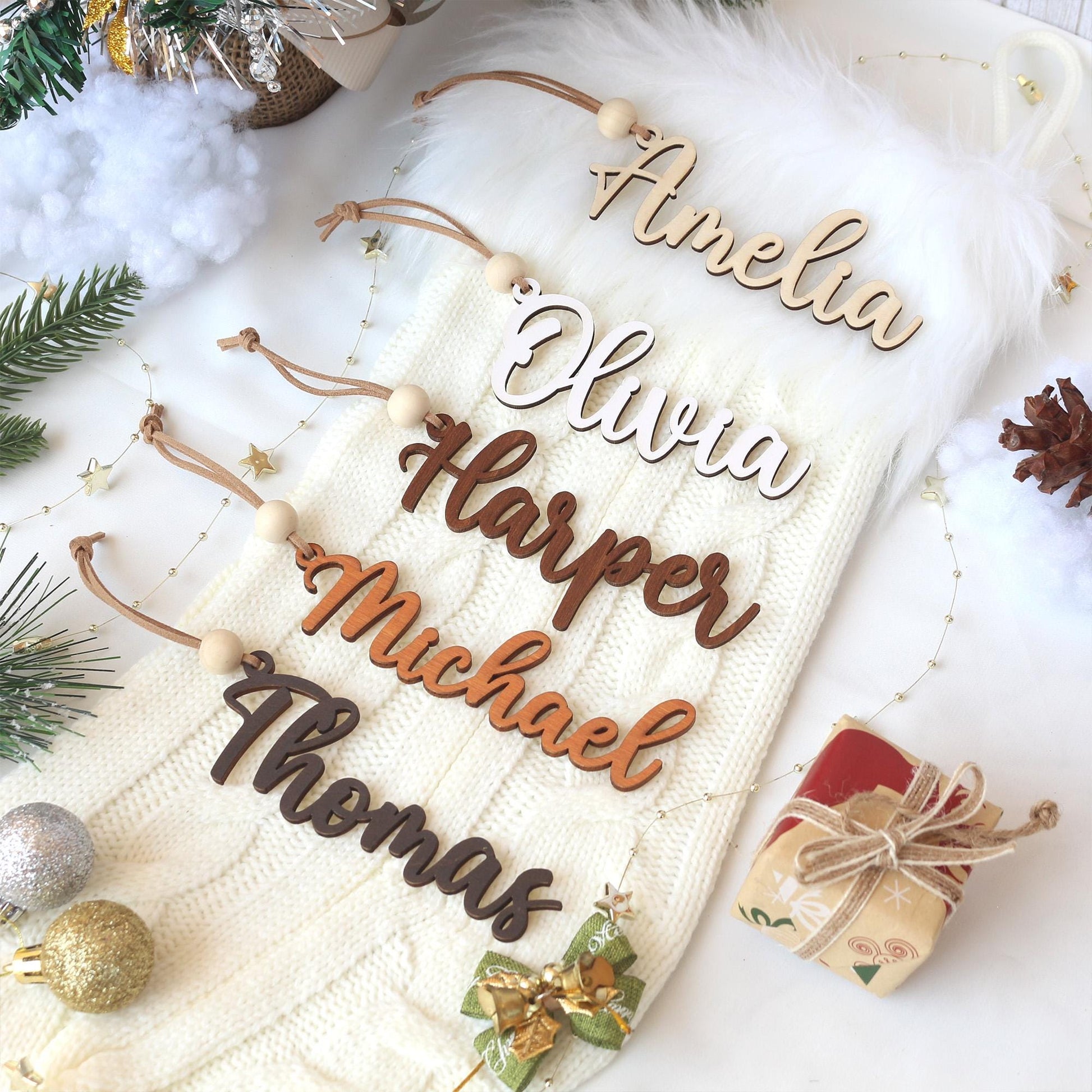 Personalized Wooden Christmas Stocking Name Tag Ornament