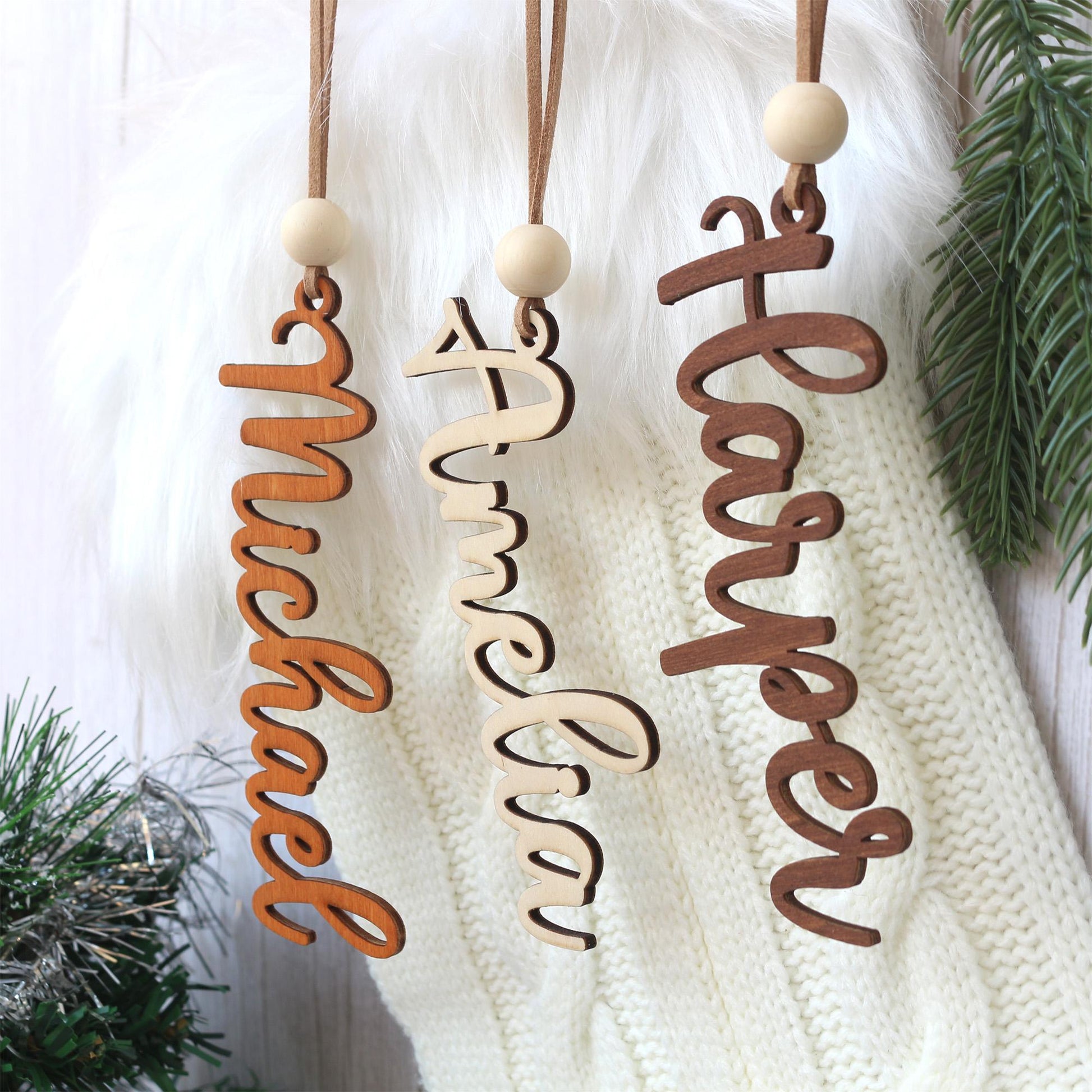 Personalized Wooden Christmas Stocking Name Tag Ornament