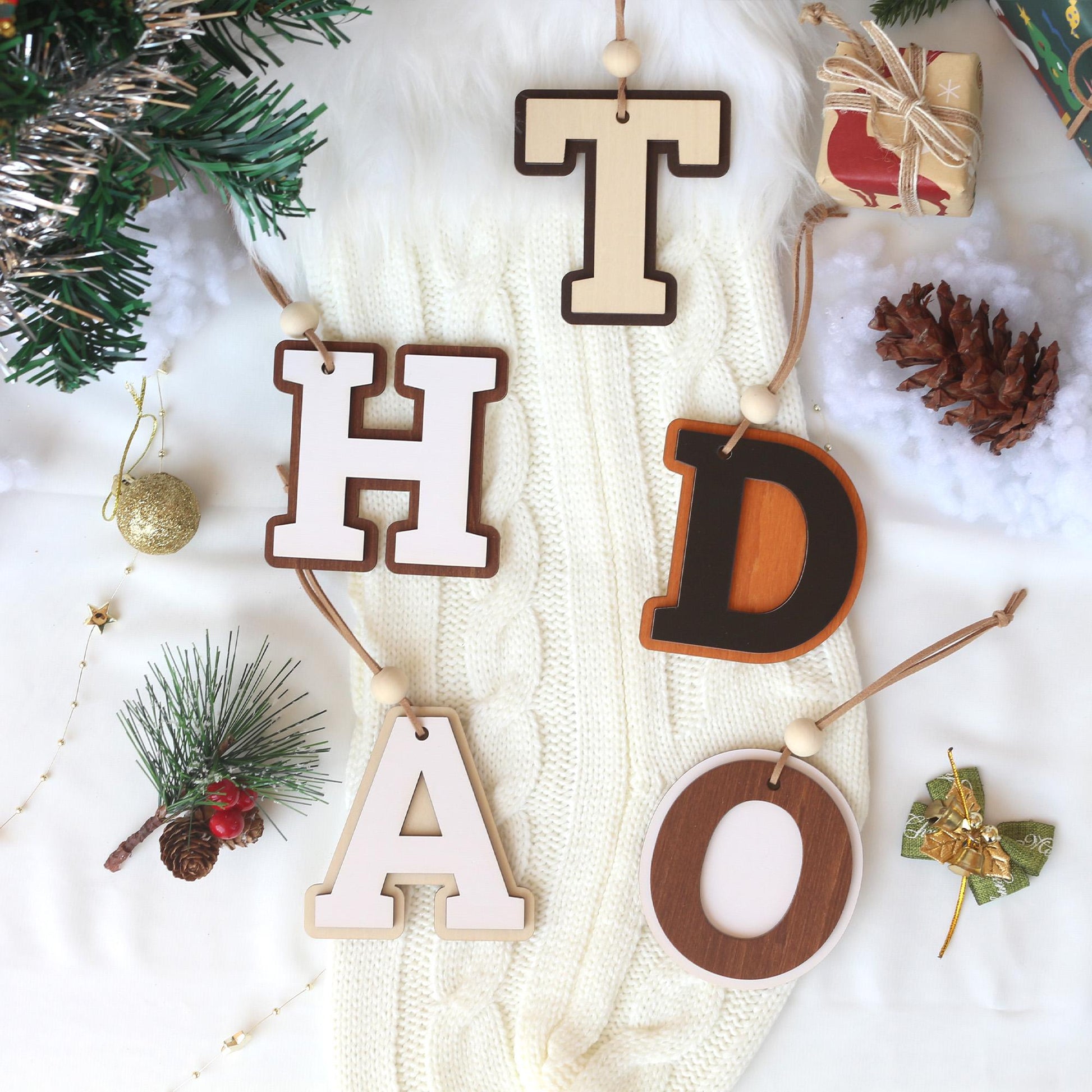 Personalized Christmas Stocking Tag: Wooden Letter Ornament