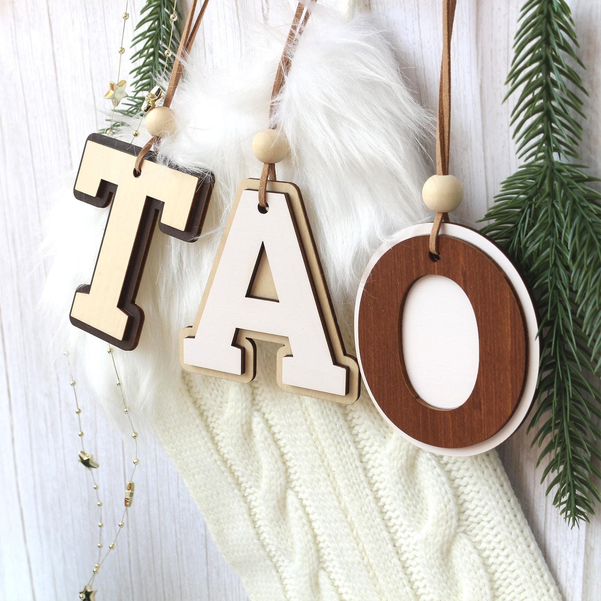 Personalized Christmas Stocking Tag: Wooden Letter Ornament