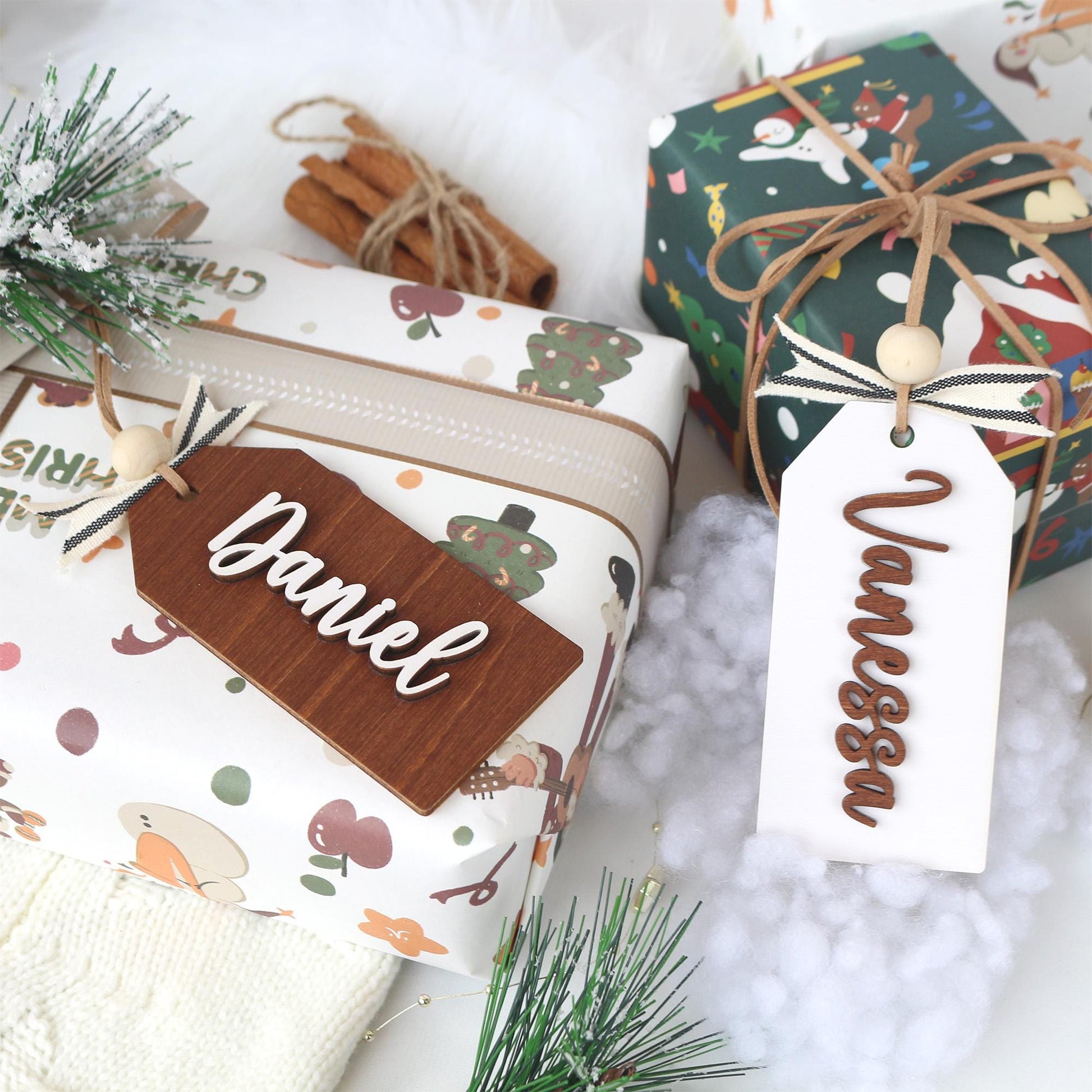 Personalized Wooden Christmas Stocking Tags: Laser Cut Name Tags