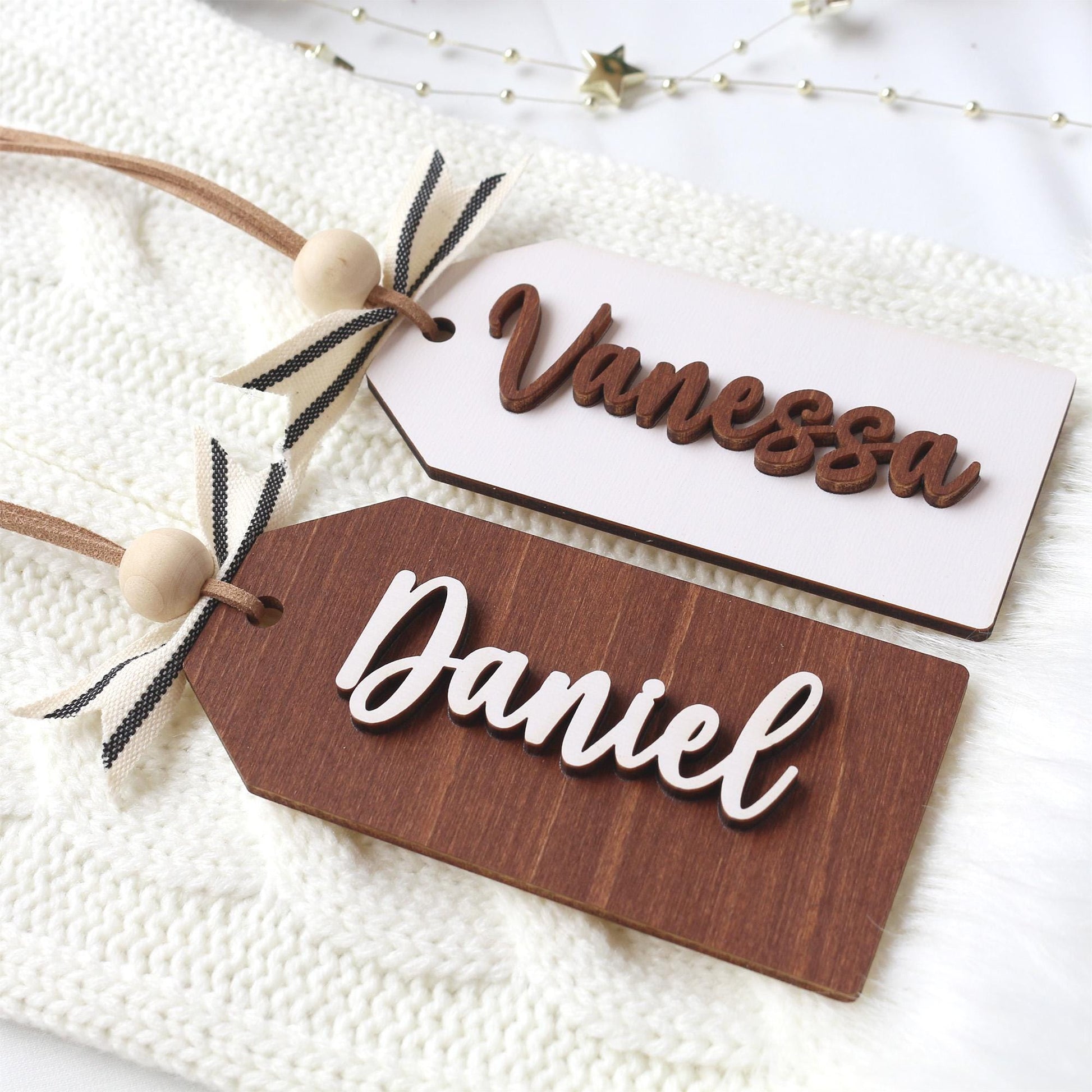 Personalized Wooden Christmas Stocking Tags: Laser Cut Name Tags