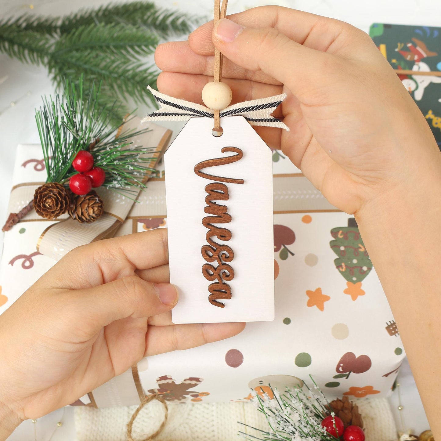 Personalized Wooden Christmas Stocking Tags: Laser Cut Name Tags