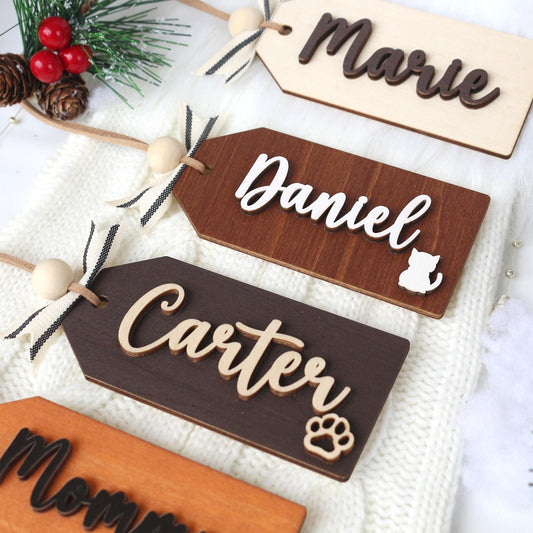 Personalized Wooden Christmas Stocking Tags: Laser Cut Name Tags