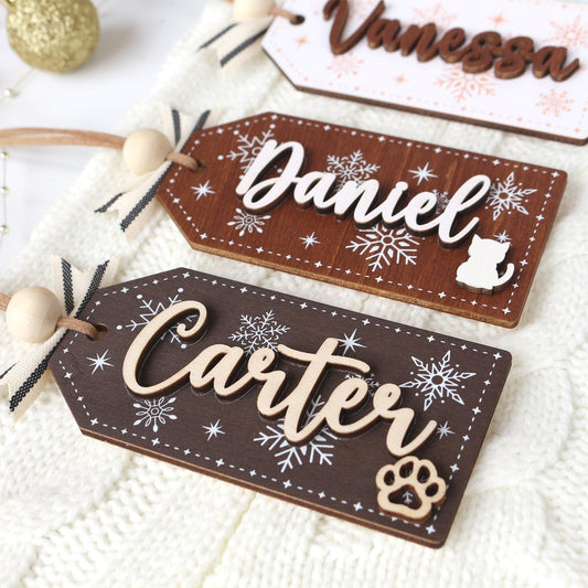 Personalized Wooden Christmas Stocking Tags: Laser Cut Name Ornaments