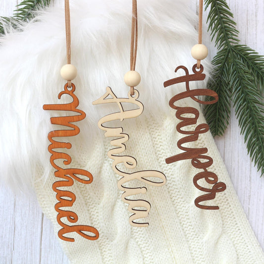 Personalized Wooden Christmas Stocking Name Tag Ornament