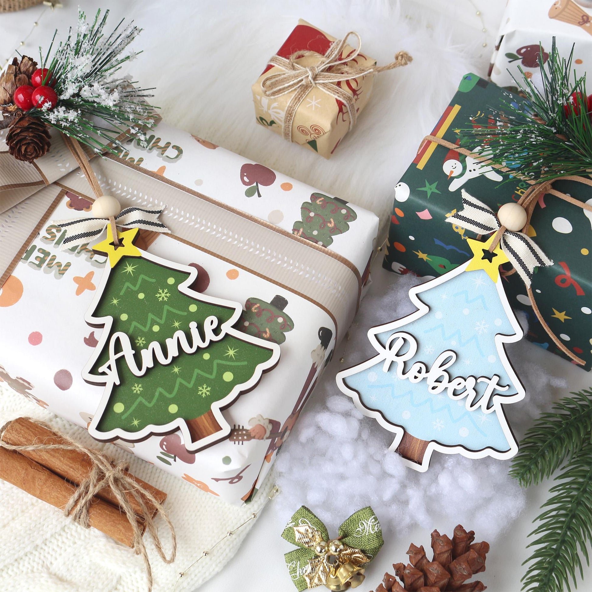Personalized Christmas Tree Ornament: Wooden Stocking Tag
